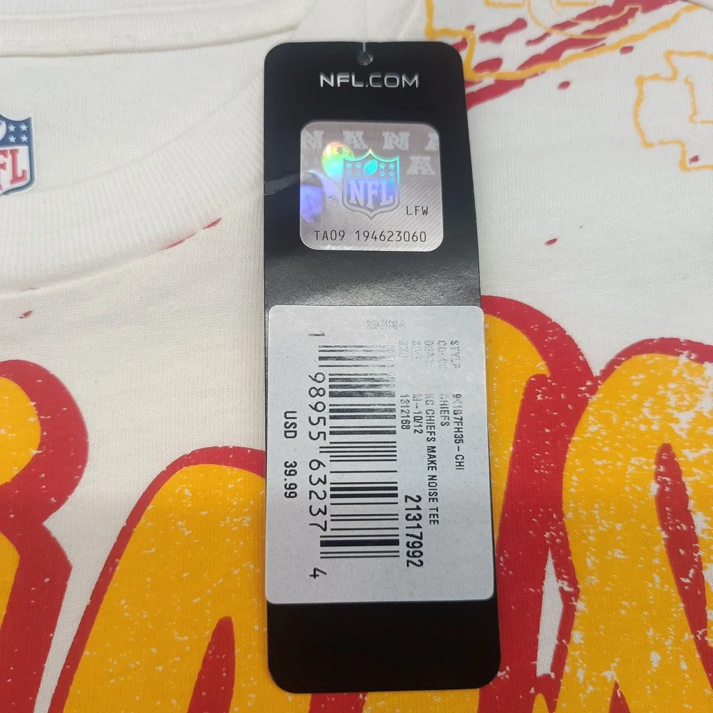 NFL Kansas City Chiefs Kids White Graphic T-Shirt Make Noise Tee Size M 10/12
